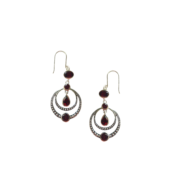 Aretes Granate Luna Creciente
