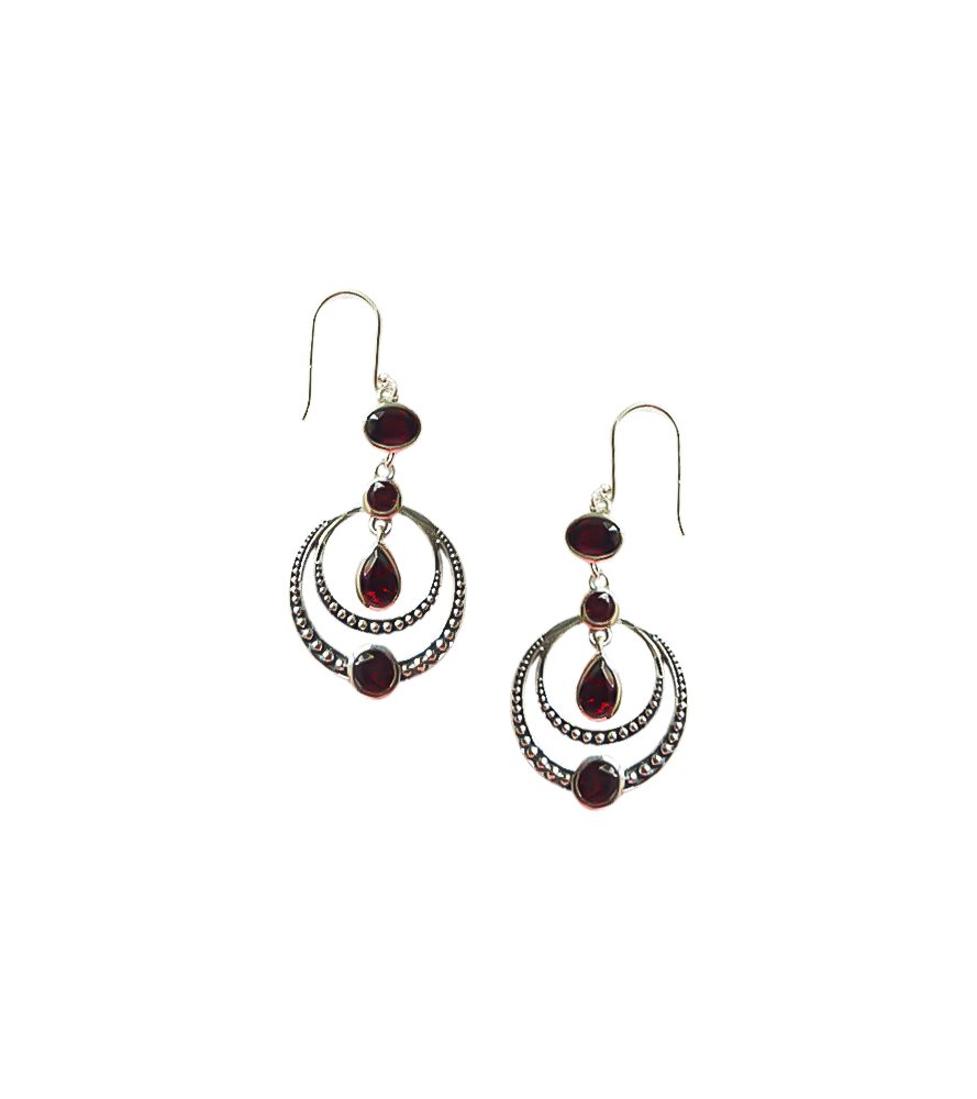 Aretes Granate Luna Creciente