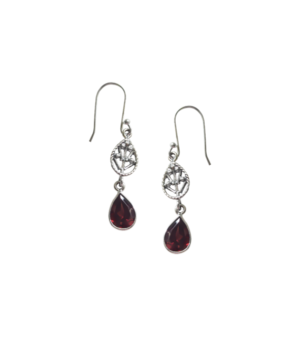 Aretes Granate bajo Hoja